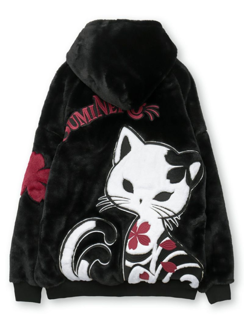 【SUMINEKO】 “桜墨猫”フェイクファーBIGシルエットZIPパーカー