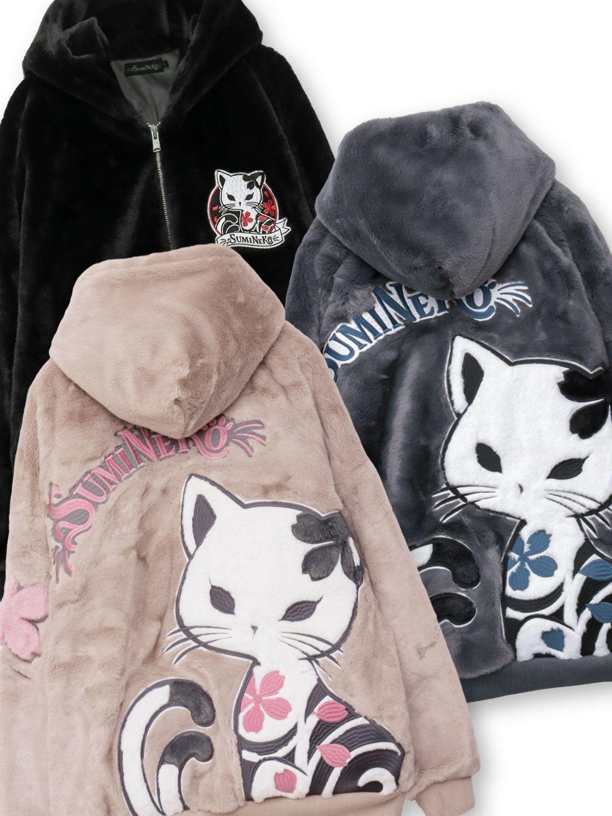 【SUMINEKO】 “桜墨猫”フェイクファーBIGシルエットZIPパーカー