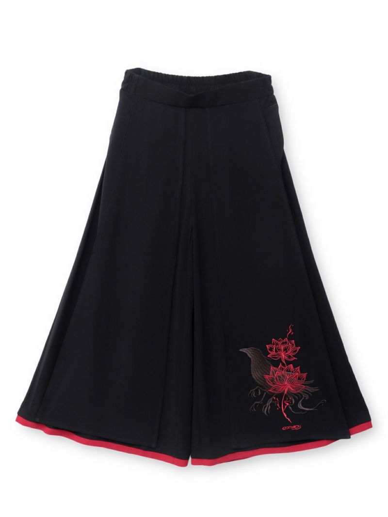 【雅結 -EN-】“八咫烏と蓮”刺繍入りハカマワイドパンツ
