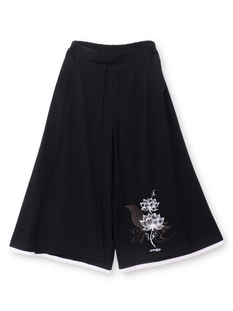 【雅結 -EN-】“八咫烏と蓮”刺繍入りハカマワイドパンツ