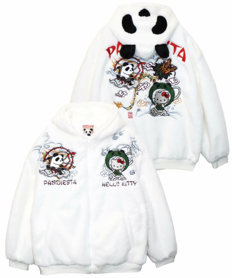 【Hello Kitty×PANDIESTA JAPAN】“風神雷神”刺繍入りファーパーカー