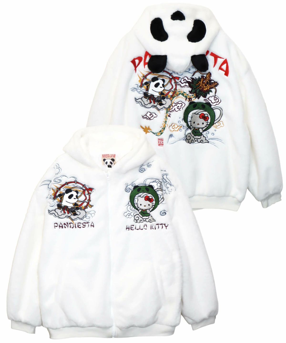 【Hello Kitty×PANDIESTA JAPAN】“風神雷神”刺繍入りファーパーカー