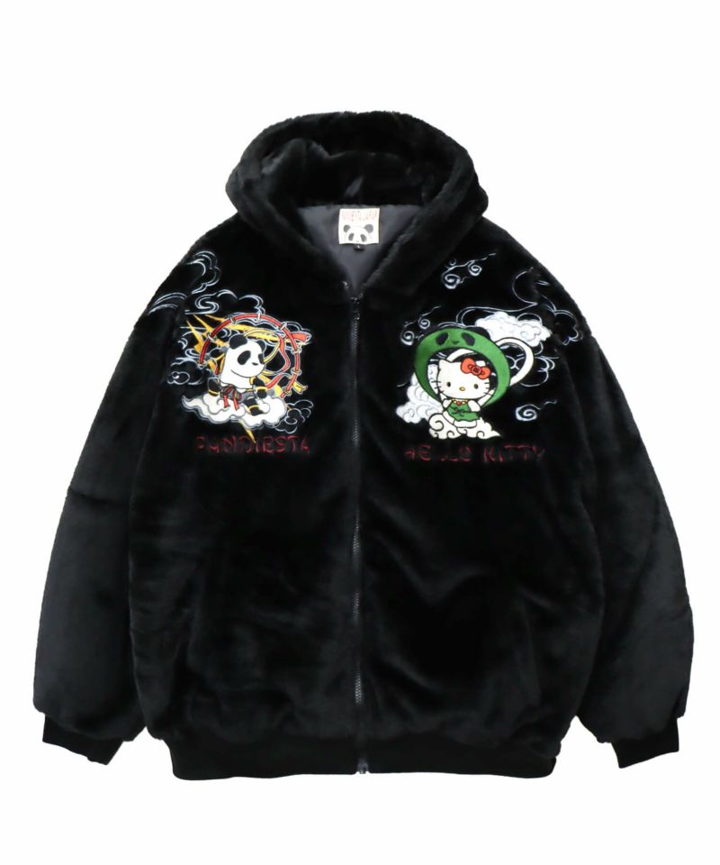 【Hello Kitty×PANDIESTA JAPAN】“風神雷神”刺繍入りファーパーカー