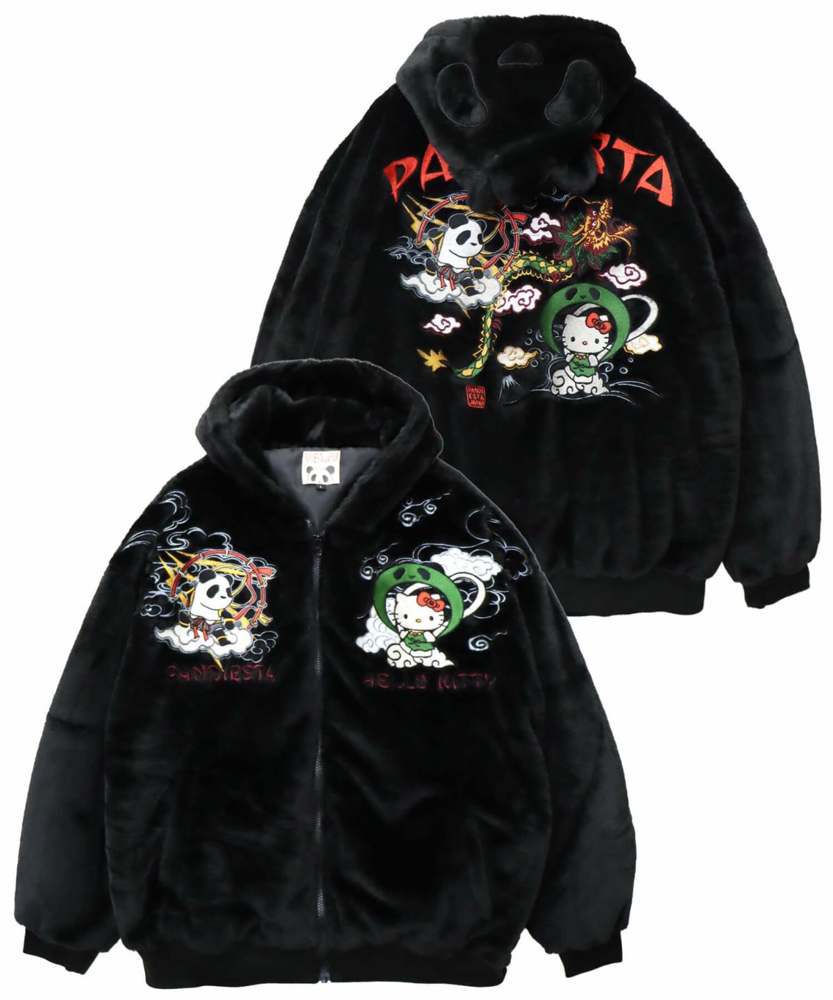 【Hello Kitty×PANDIESTA JAPAN】“風神雷神”刺繍入りファーパーカー