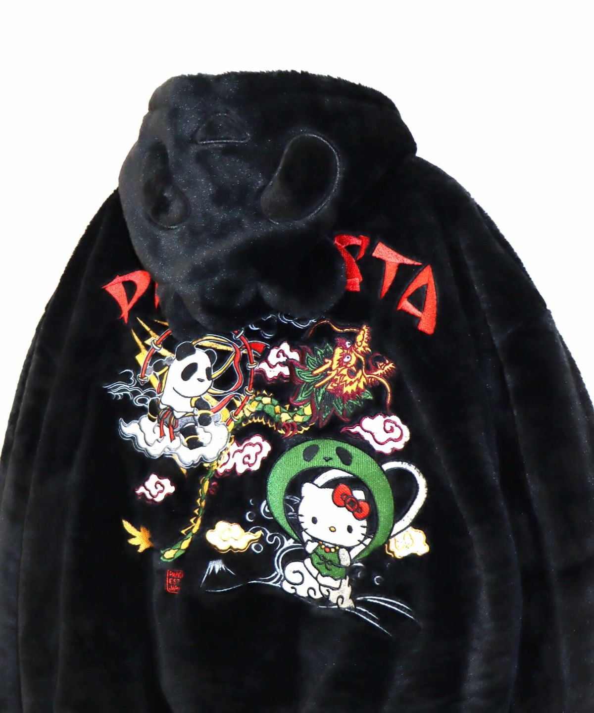 【Hello Kitty×PANDIESTA JAPAN】“風神雷神”刺繍入りファーパーカー