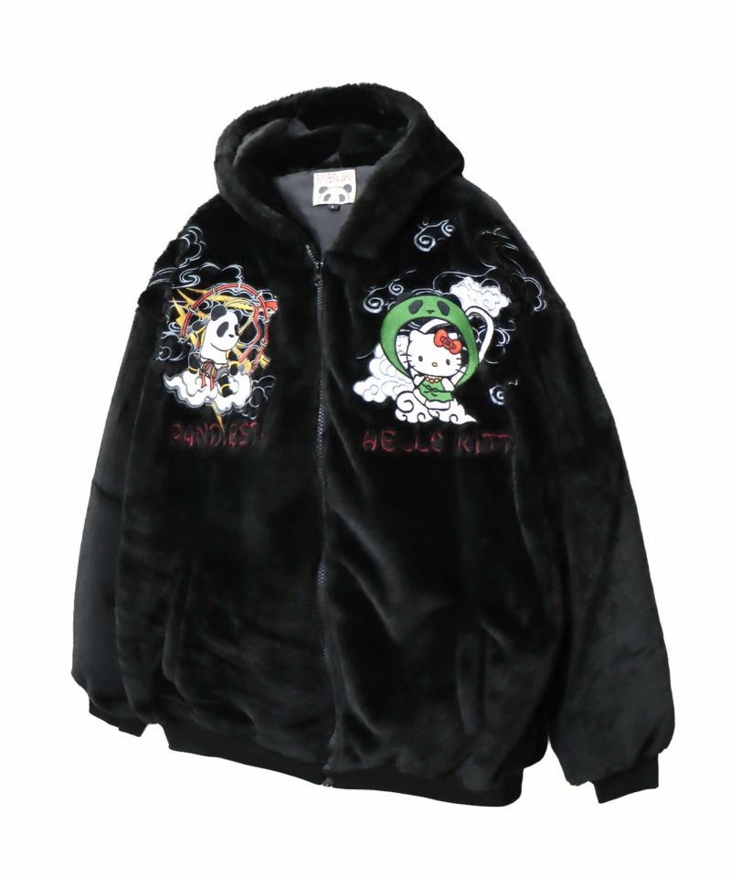 【Hello Kitty×PANDIESTA JAPAN】“風神雷神”刺繍入りファーパーカー