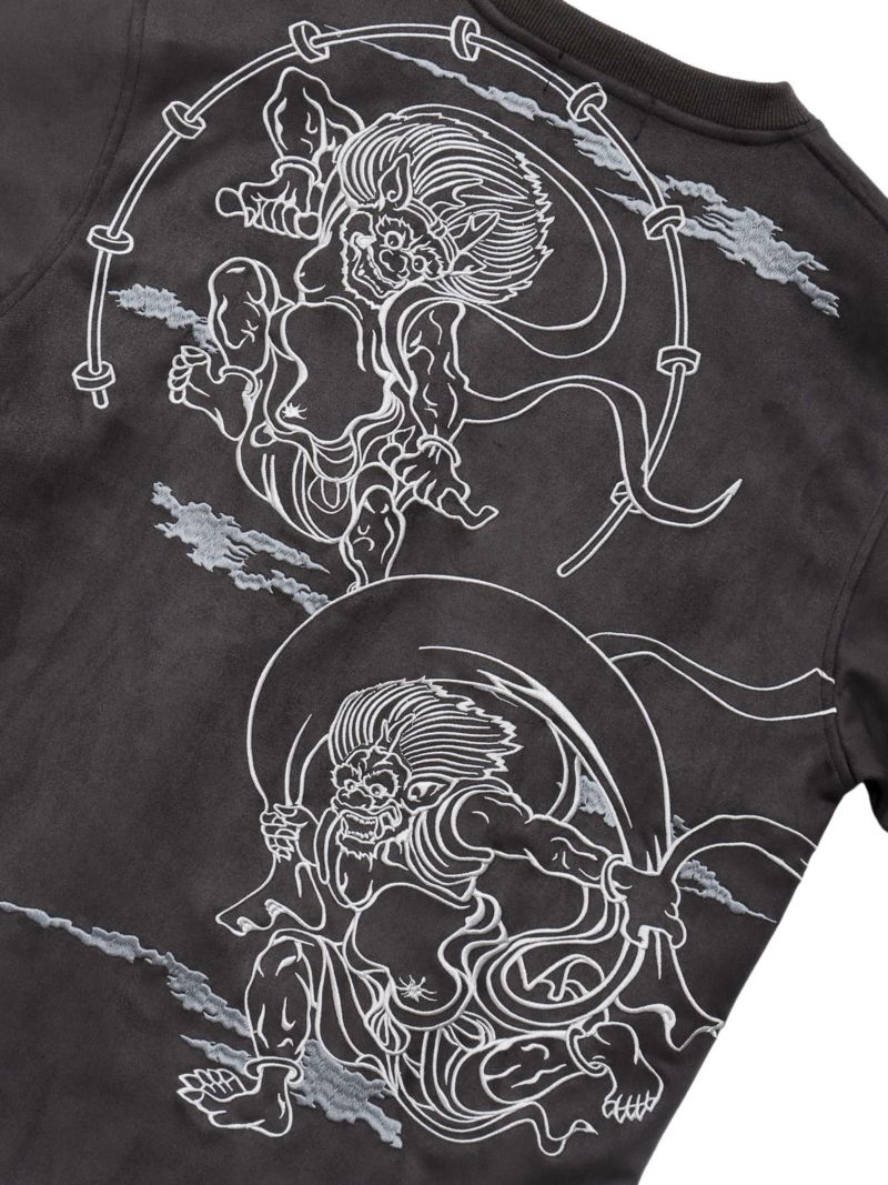 【絡繰魂】“風神雷神”刺入りフェイクスウェードロンT