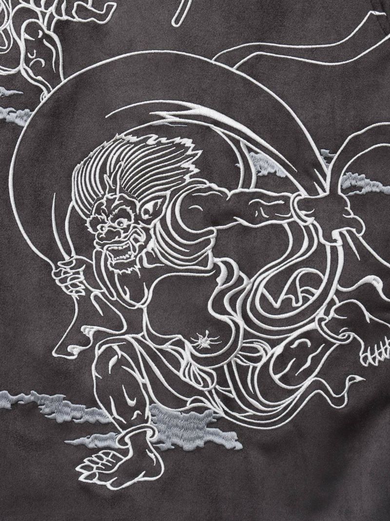 【絡繰魂】“風神雷神”刺入りフェイクスウェードロンT