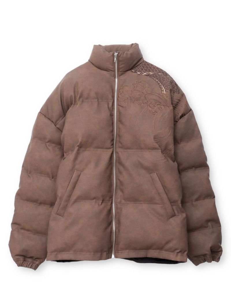  【絡繰魂・粋】“龍神降臨”総刺繍フェイクレザー中綿ブルゾン