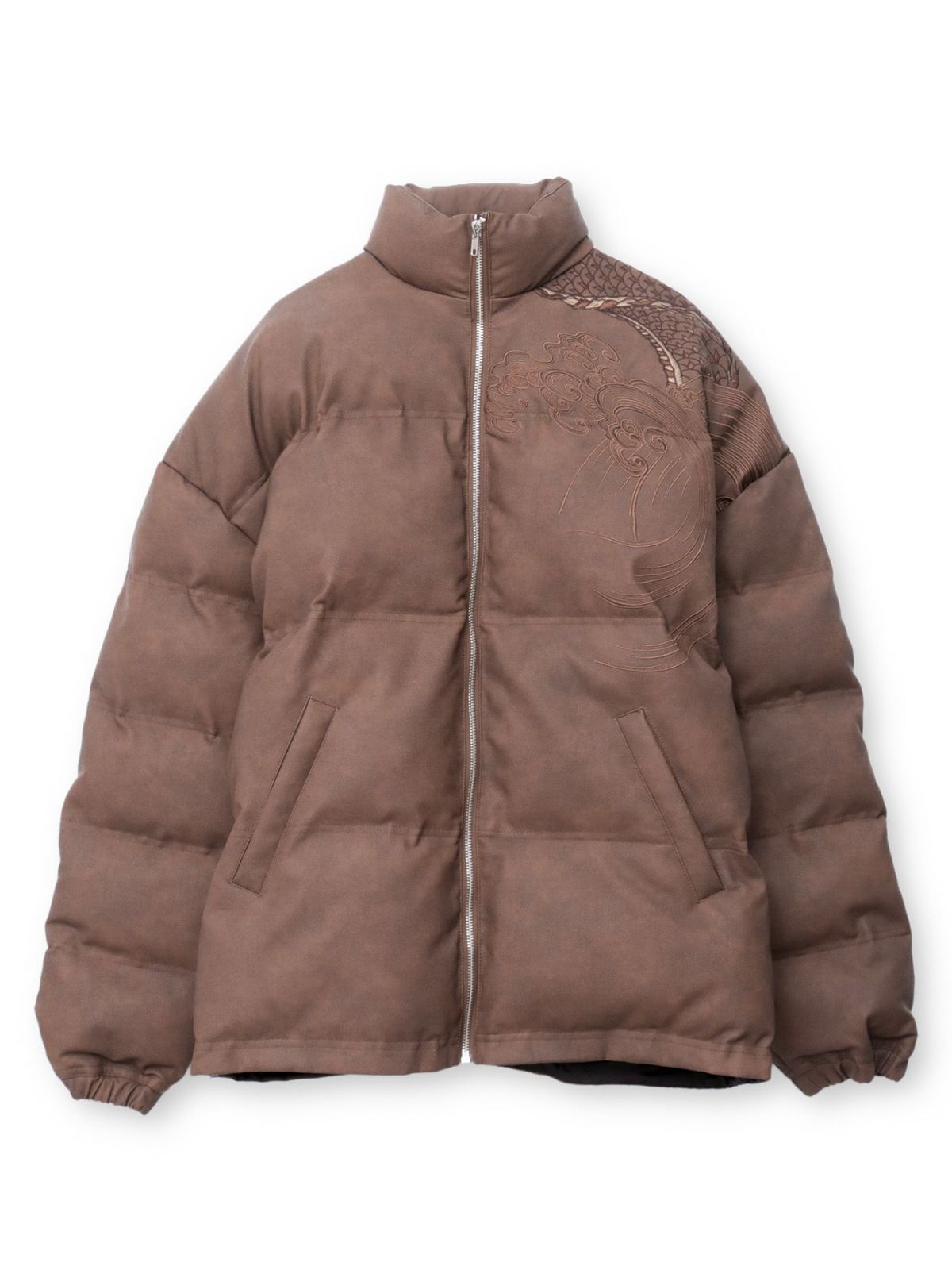  【絡繰魂・粋】“龍神降臨”総刺繍フェイクレザー中綿ブルゾン