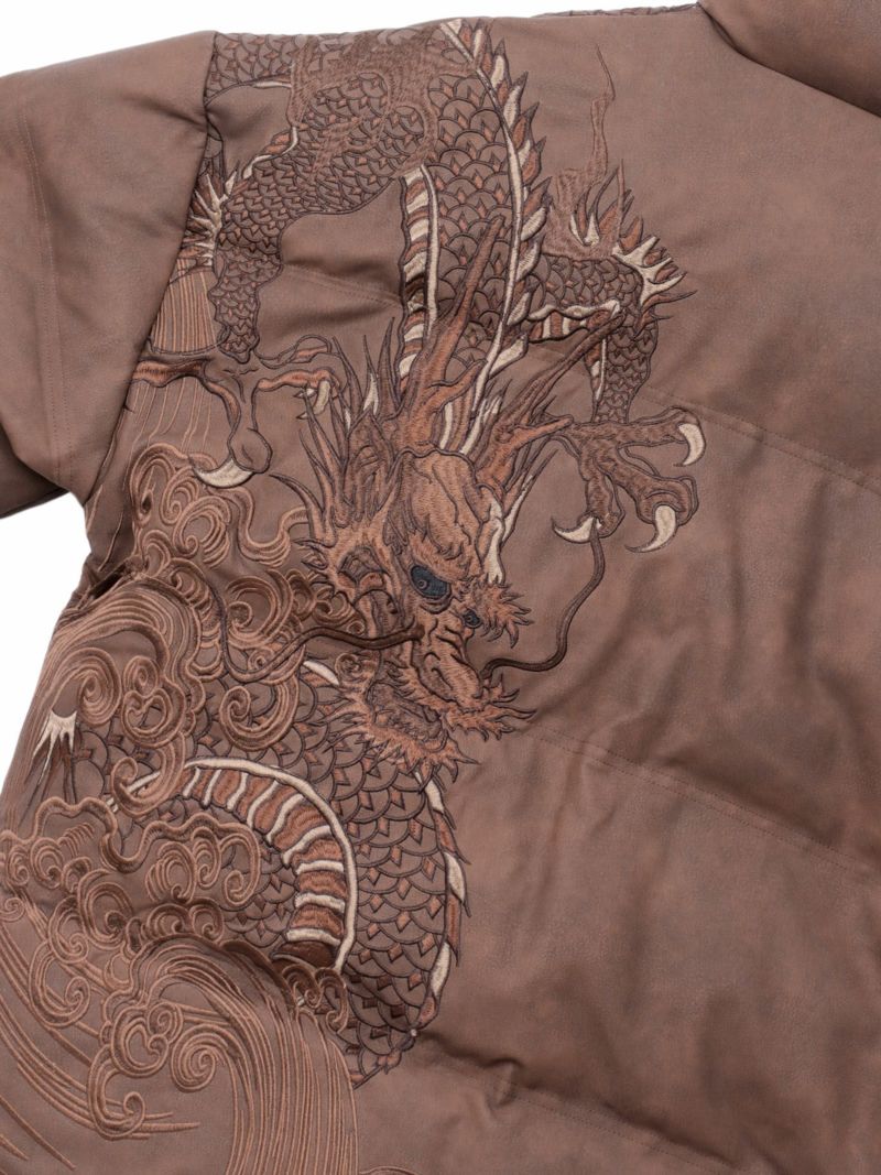  【絡繰魂・粋】“龍神降臨”総刺繍フェイクレザー中綿ブルゾン