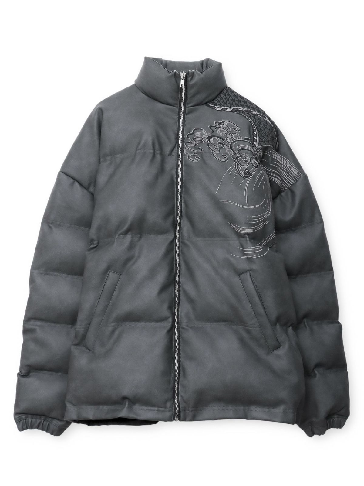  【絡繰魂・粋】“龍神降臨”総刺繍フェイクレザー中綿ブルゾン