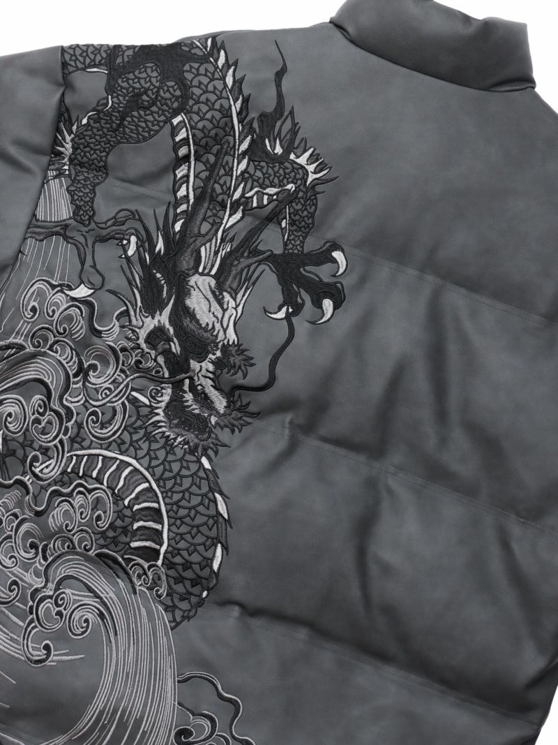  【絡繰魂・粋】“龍神降臨”総刺繍フェイクレザー中綿ブルゾン