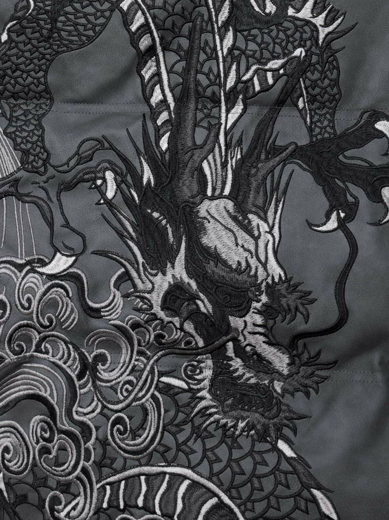  【絡繰魂・粋】“龍神降臨”総刺繍フェイクレザー中綿ブルゾン