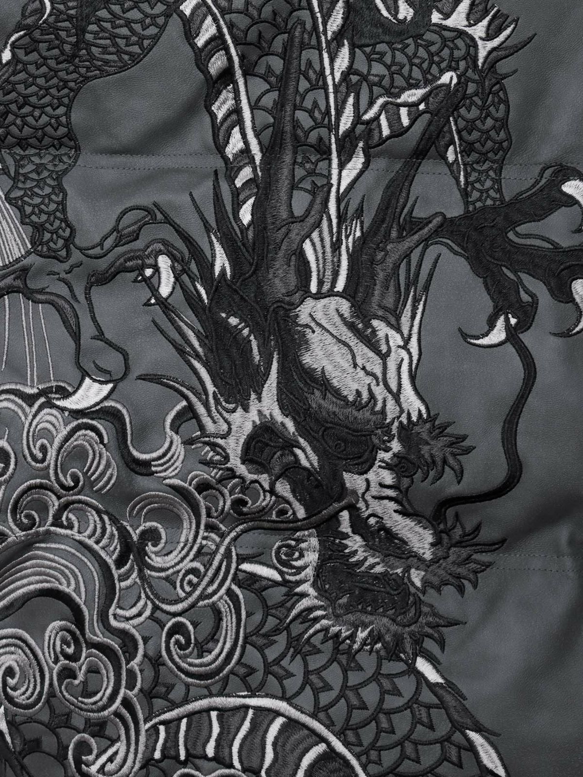  【絡繰魂・粋】“龍神降臨”総刺繍フェイクレザー中綿ブルゾン