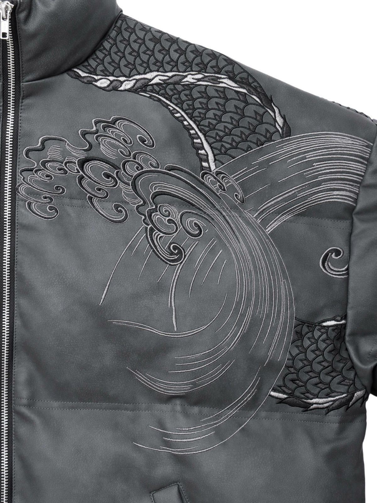  【絡繰魂・粋】“龍神降臨”総刺繍フェイクレザー中綿ブルゾン