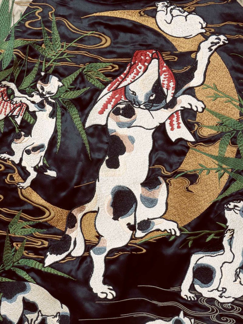 【絡繰魂・粋】“国芳 猫飼好五十三疋”総刺繍リバーシブルスカジャン