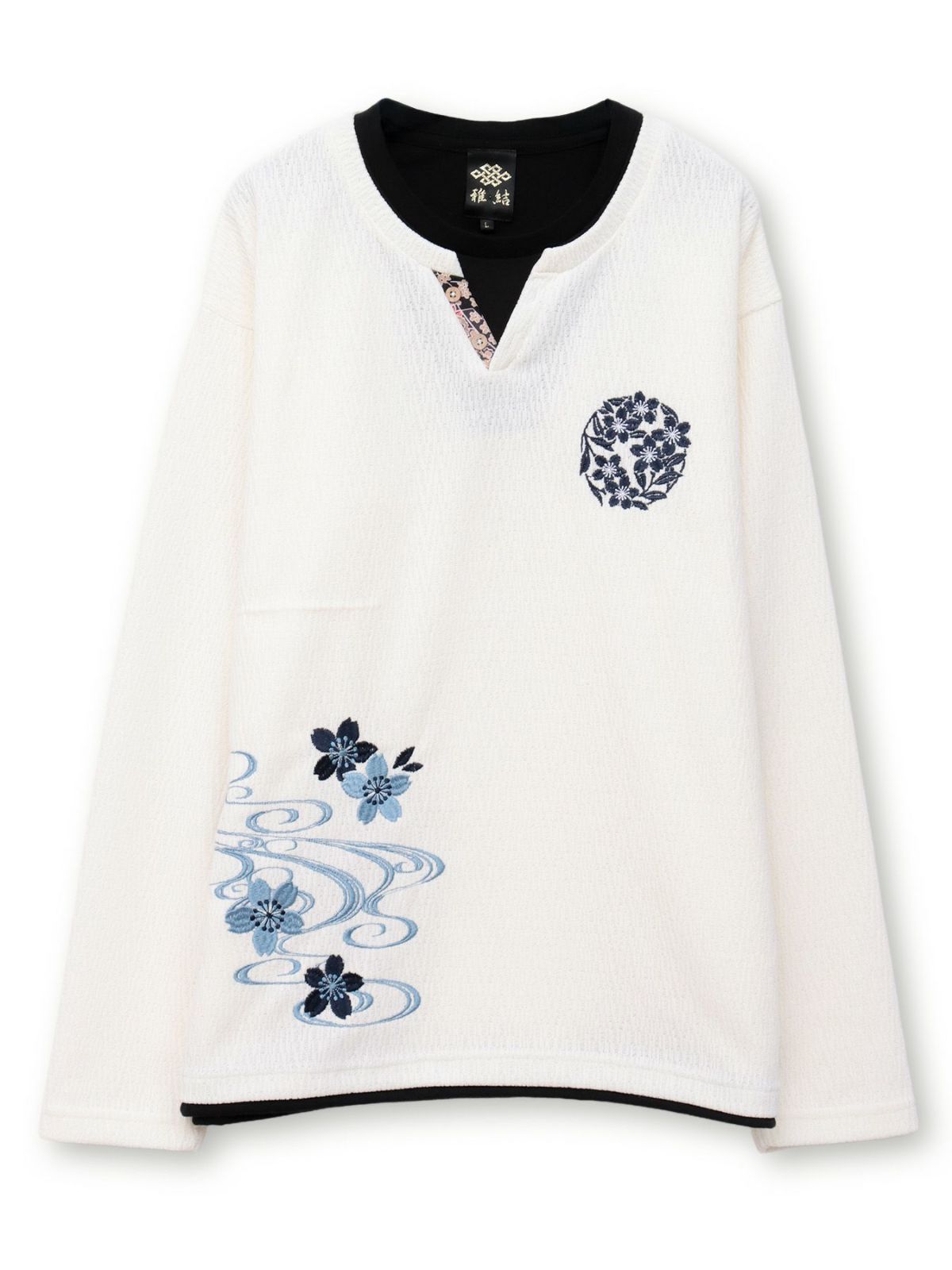 【雅結】桜流水 刺繍入りモールニットロンT