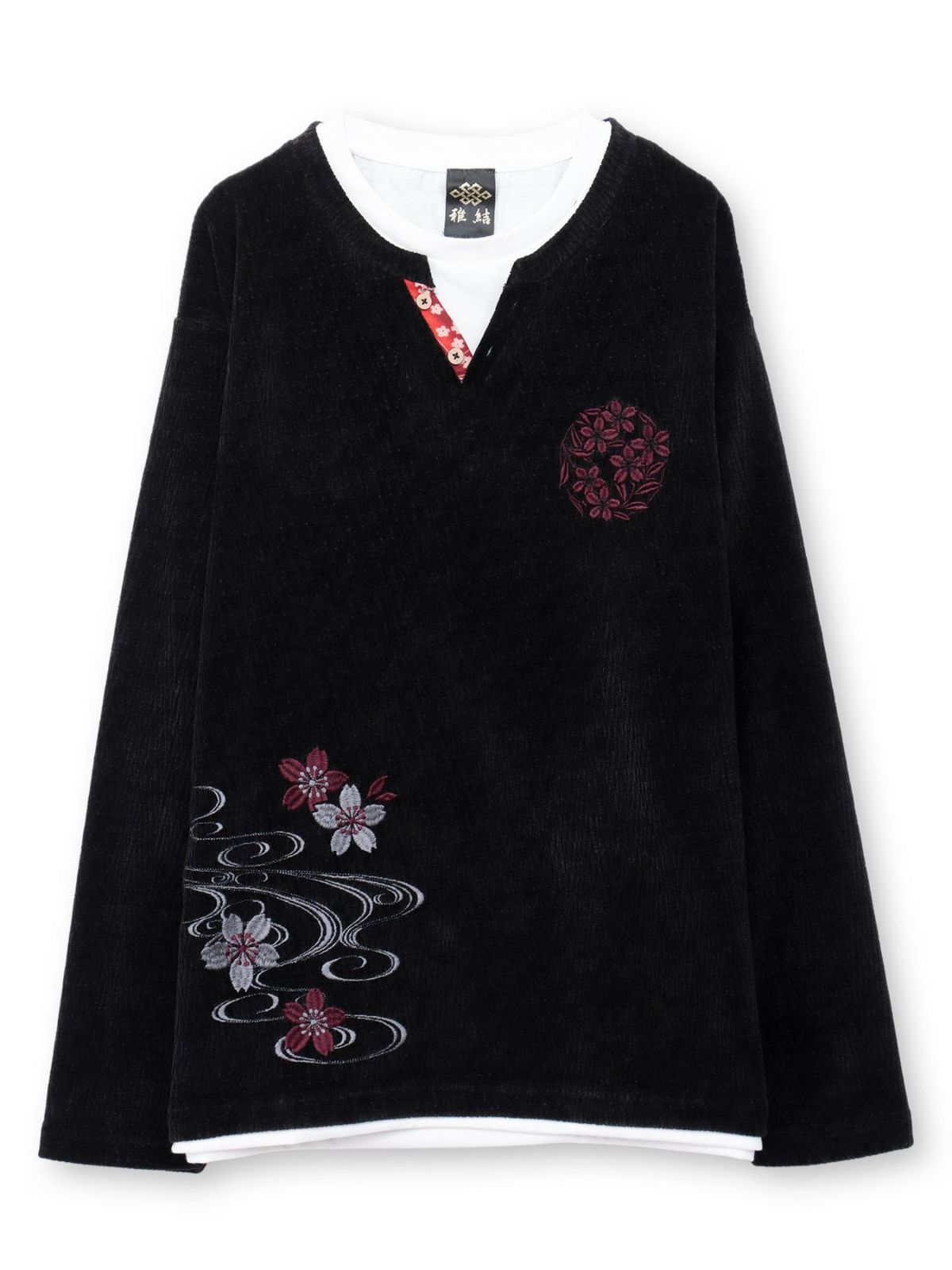 【雅結】桜流水 刺繍入りモールニットロンT