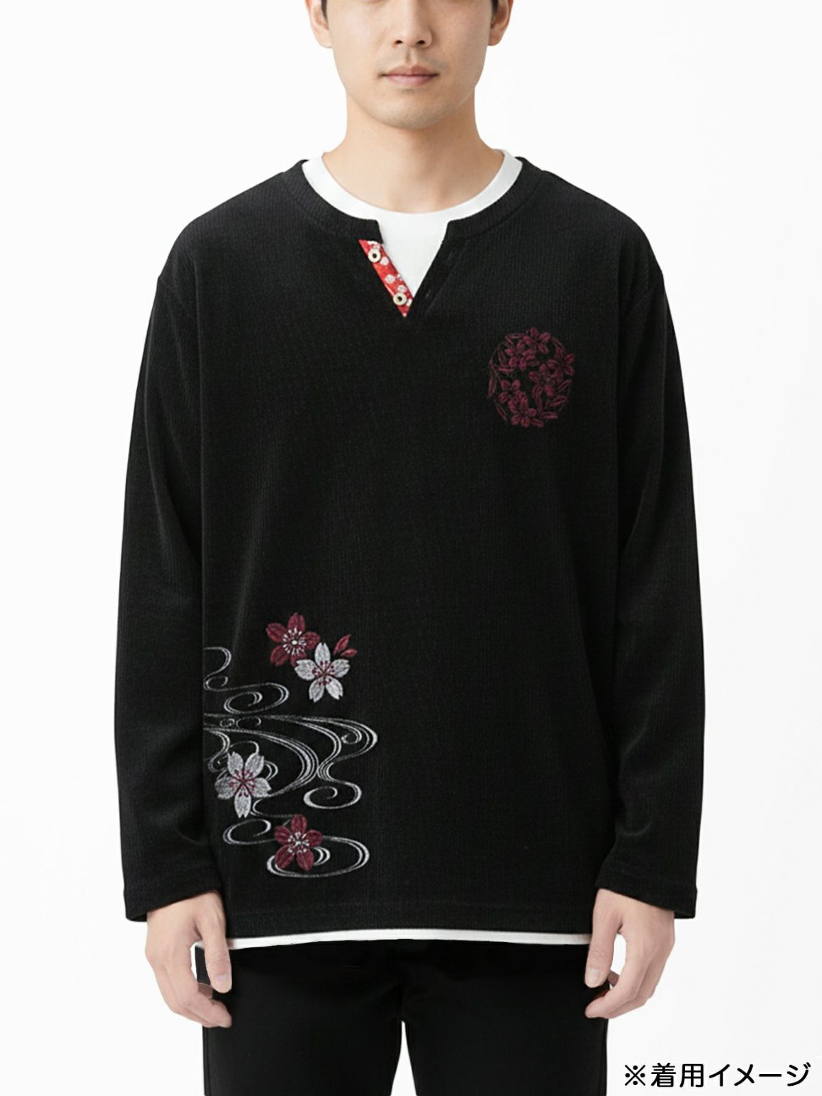 【雅結】桜流水 刺繍入りモールニットロンT