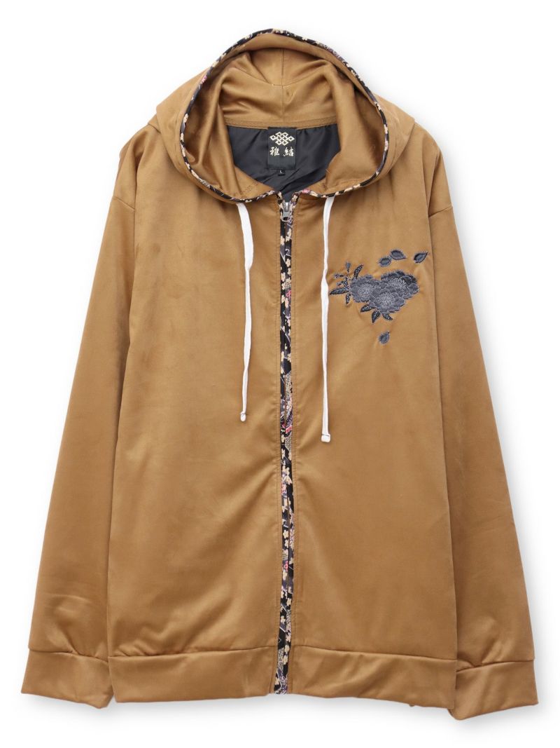 【雅結】桜刺繍和生地遣いフェイクスウェードZIPパーカー