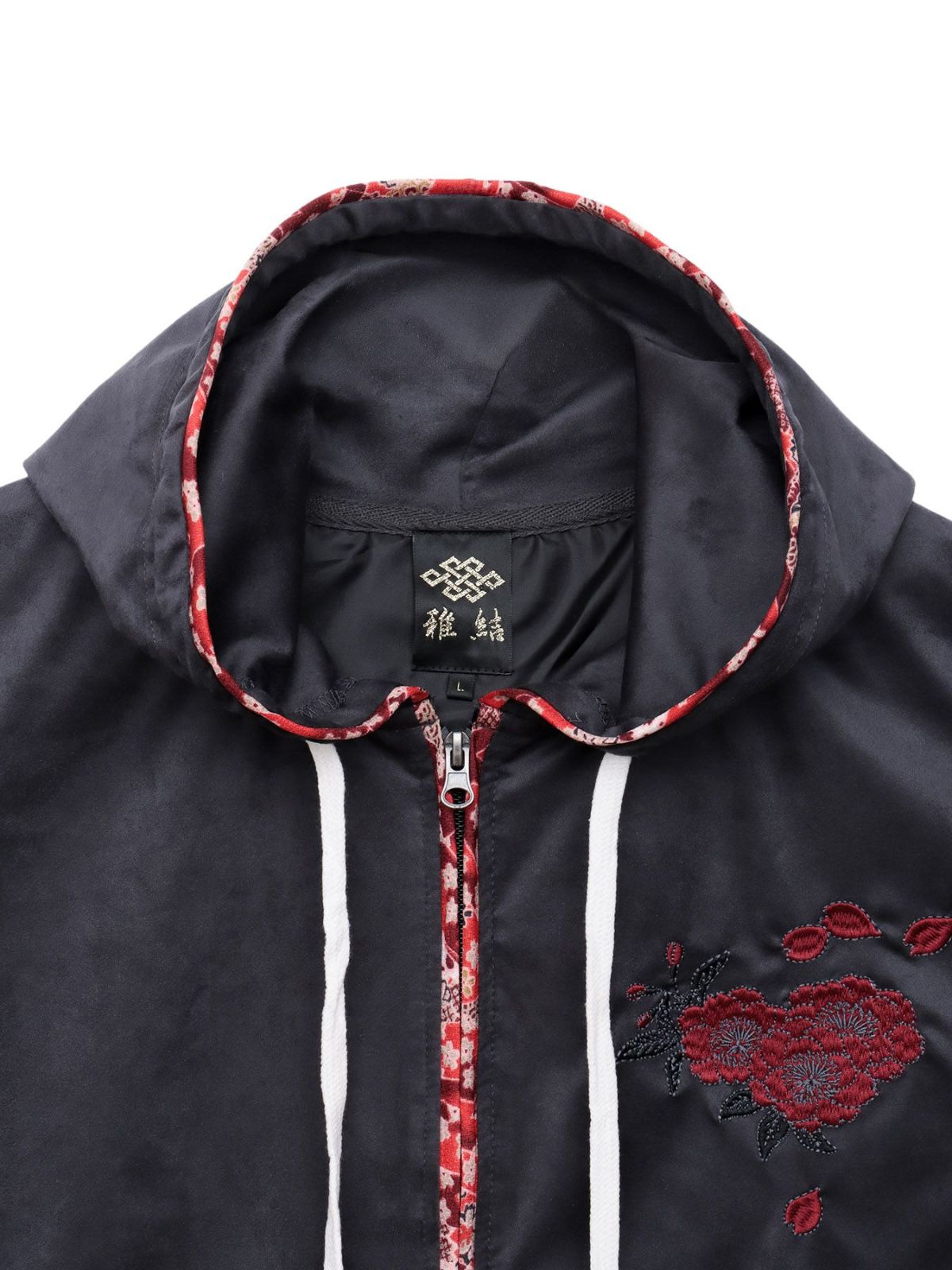 【雅結】桜刺繍和生地遣いフェイクスウェードZIPパーカー