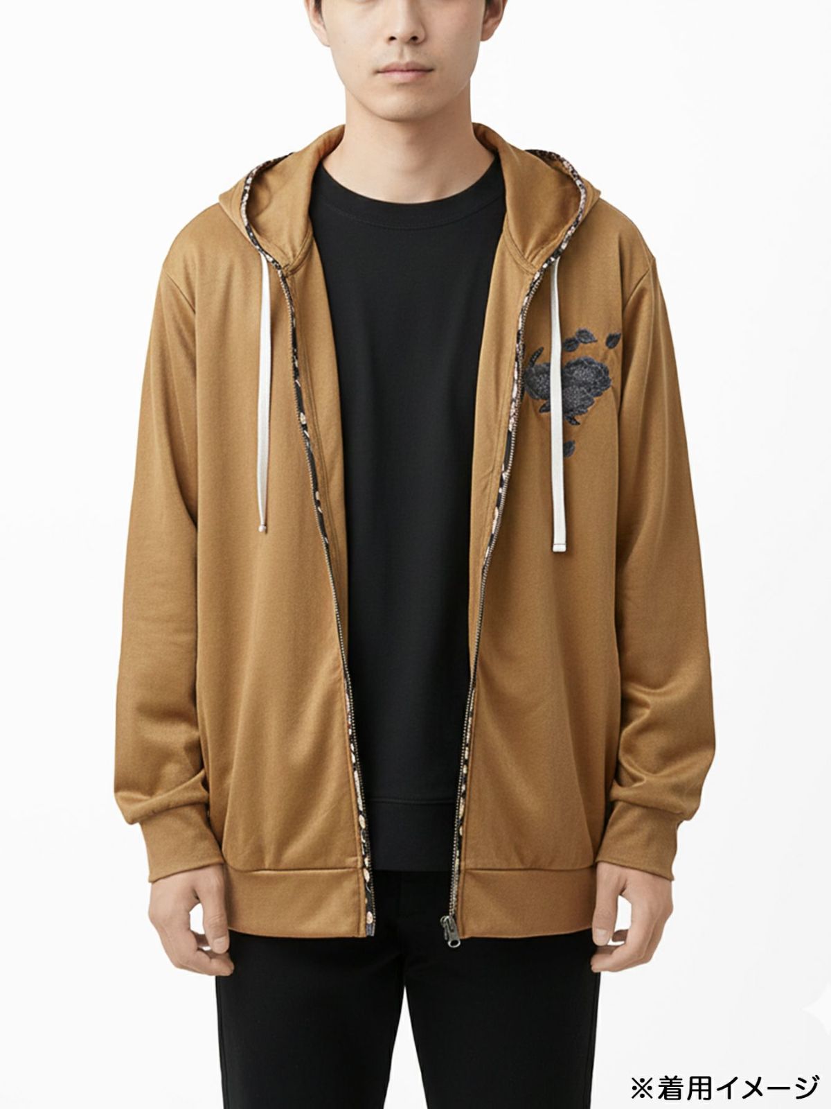 【雅結】桜刺繍和生地遣いフェイクスウェードZIPパーカー