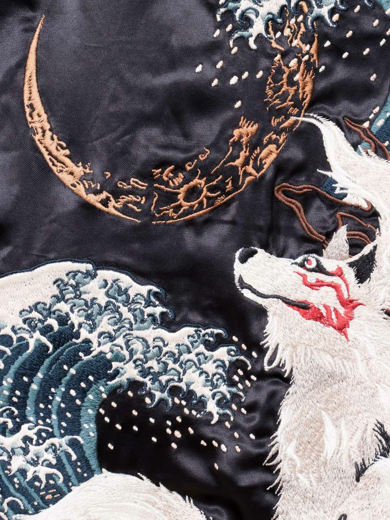 【絡繰魂・粋】“三日月に九尾”総刺リバーシブルスカジャン