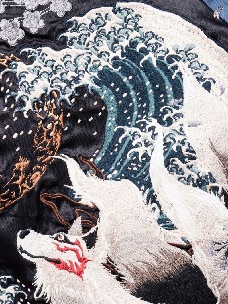 【絡繰魂・粋】“三日月に九尾”総刺リバーシブルスカジャン