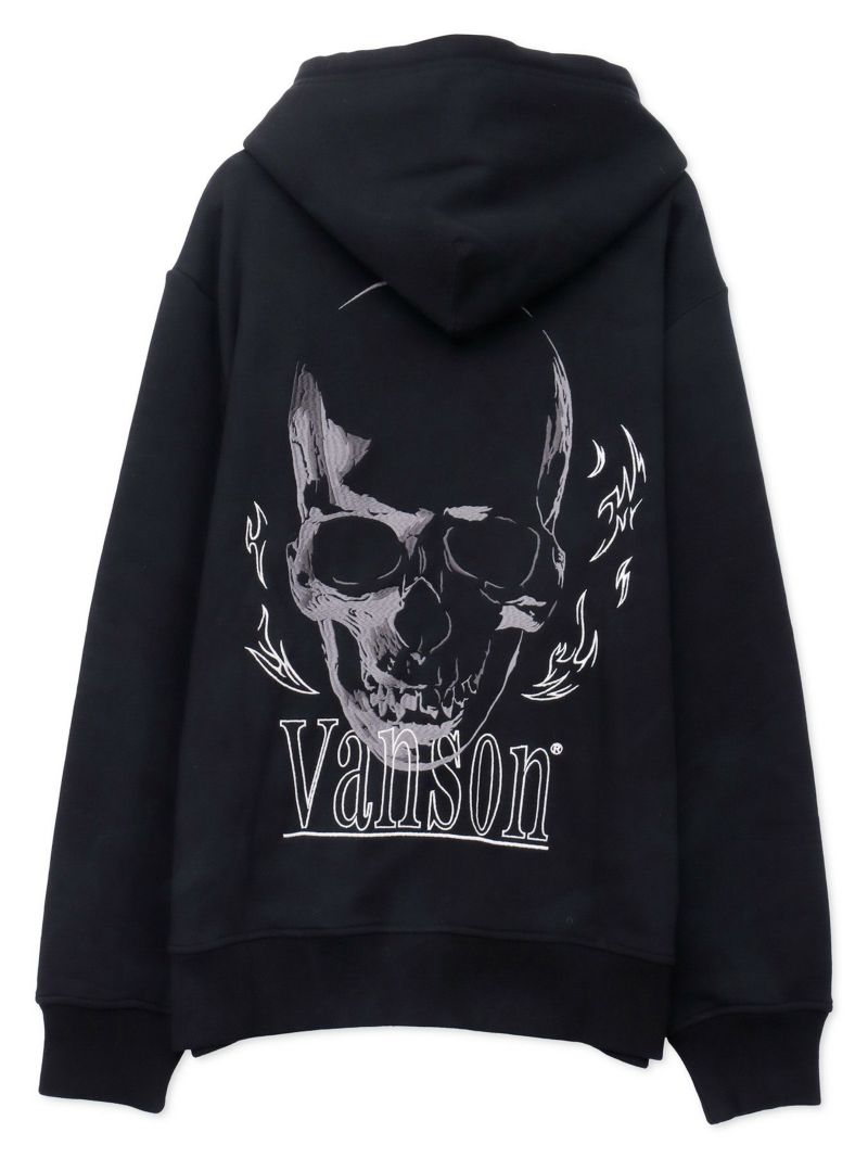 【VANSON】スカル 刺繍入りフルZIPパーカー〔別注〕