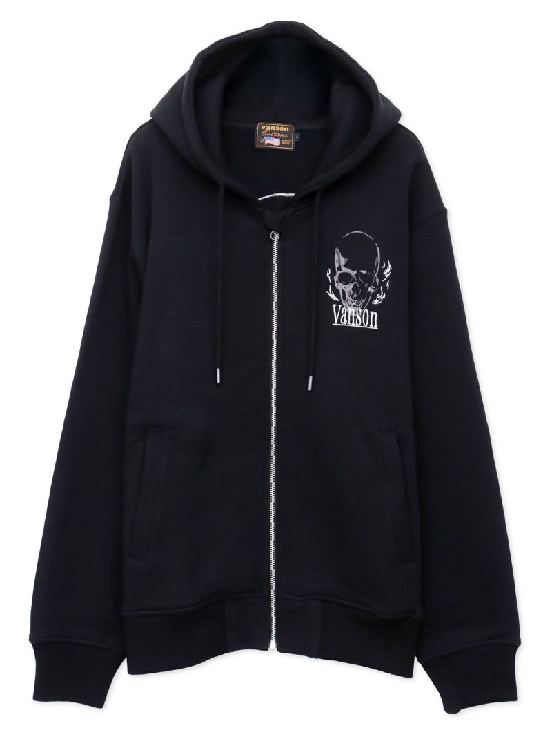 【VANSON】スカル 刺繍入りフルZIPパーカー〔別注〕