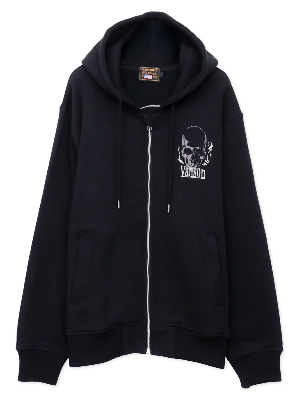 【VANSON】スカル 刺繍入りフルZIPパーカー〔別注〕