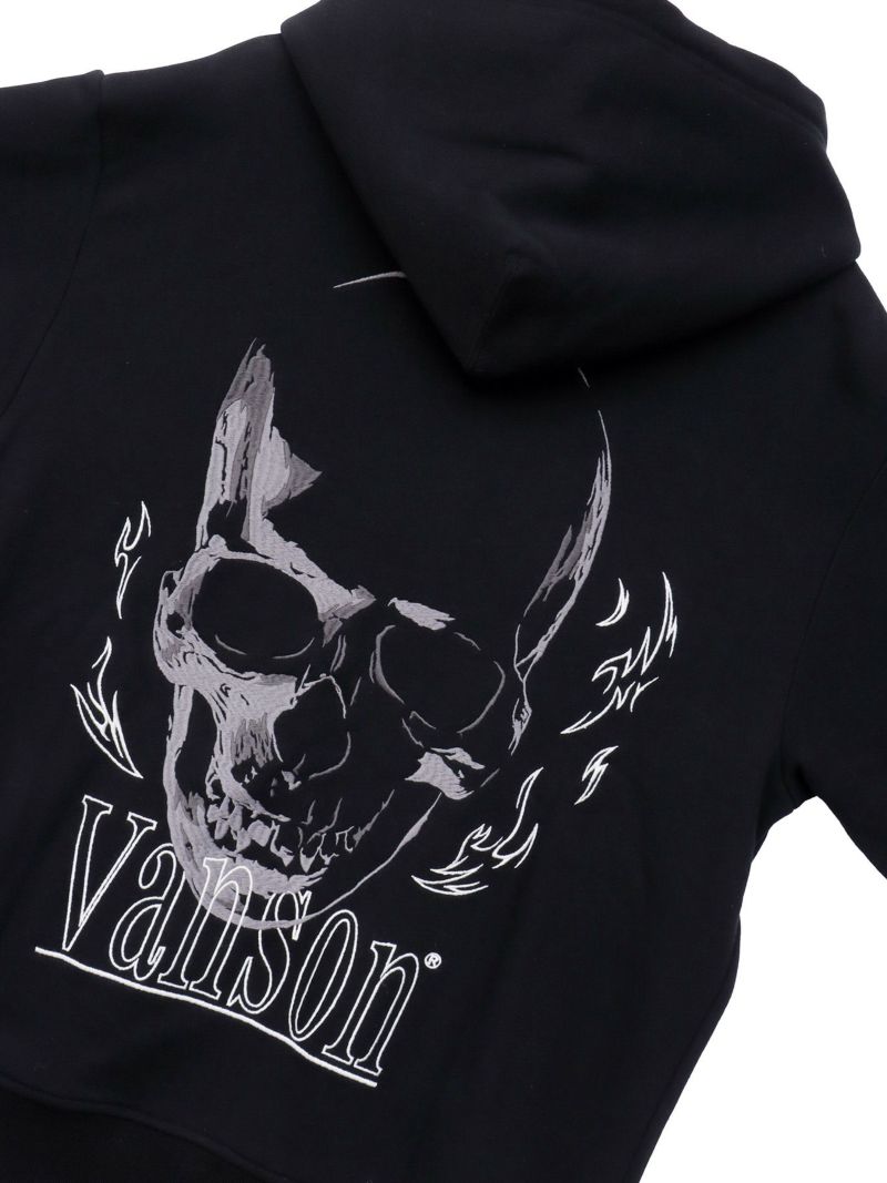 【VANSON】スカル 刺繍入りフルZIPパーカー〔別注〕