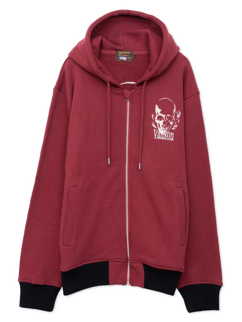 【VANSON】スカル 刺繍入りフルZIPパーカー〔別注〕