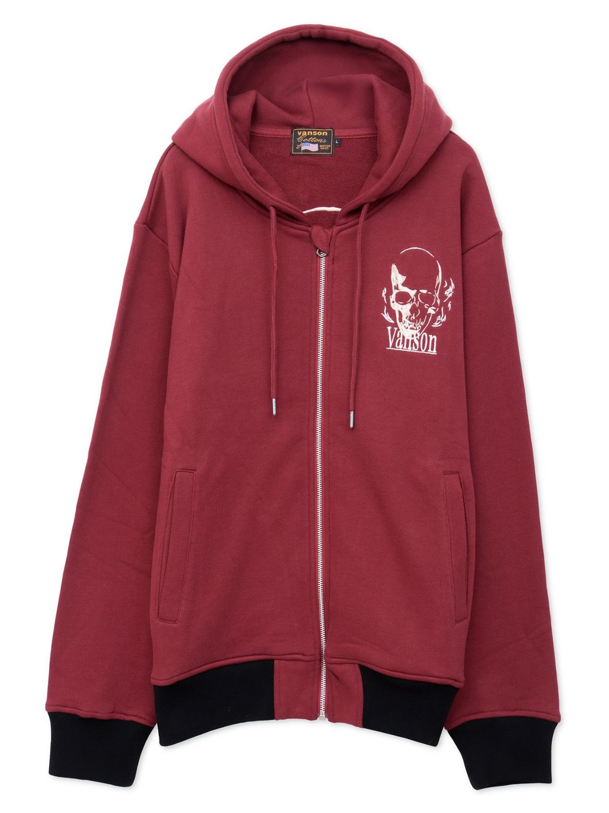 【VANSON】スカル 刺繍入りフルZIPパーカー〔別注〕