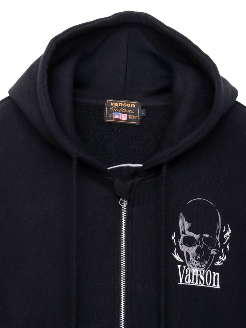 【VANSON】スカル 刺繍入りフルZIPパーカー〔別注〕
