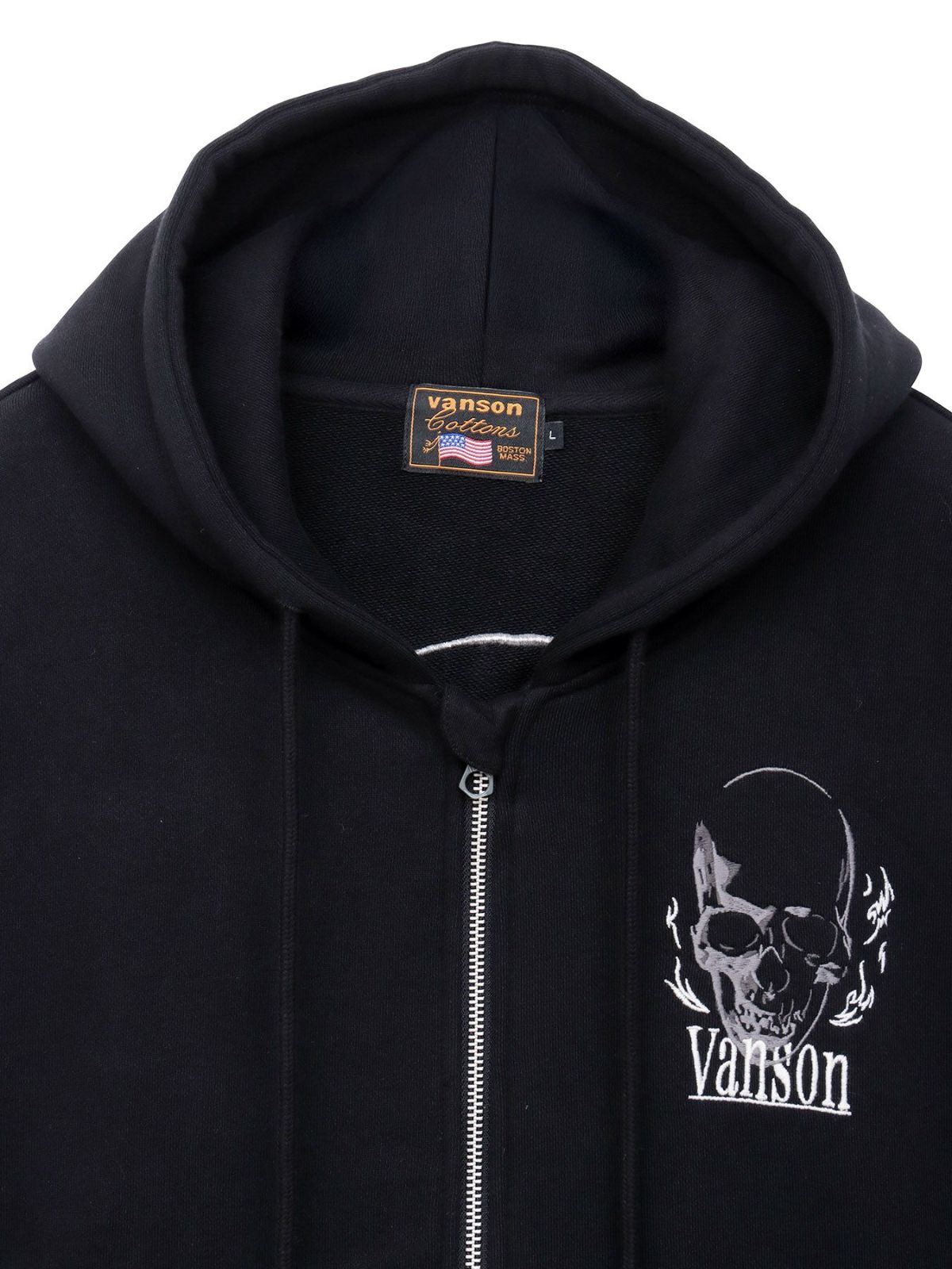 【VANSON】スカル 刺繍入りフルZIPパーカー〔別注〕