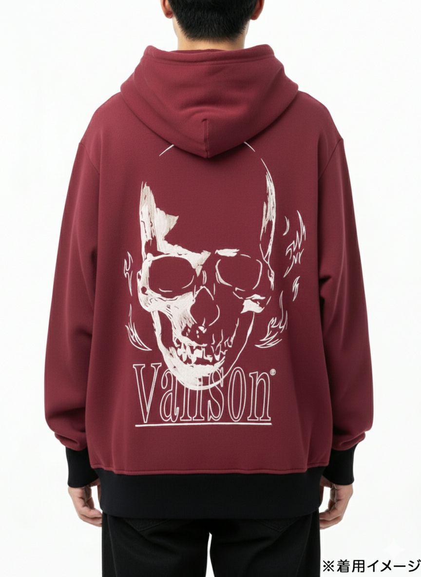 【VANSON】スカル 刺繍入りフルZIPパーカー〔別注〕