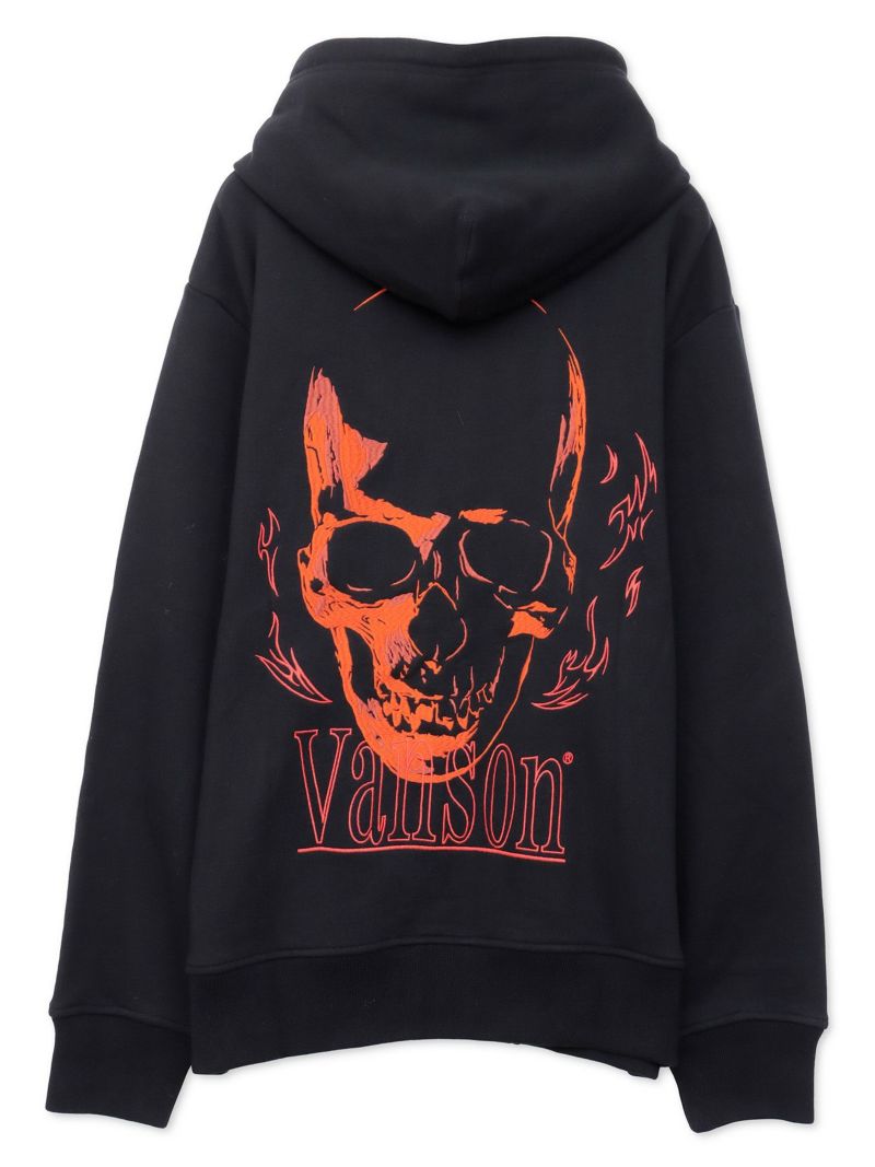 【VANSON】スカル 刺繍入りフルZIPパーカー〔別注：web限定カラー〕