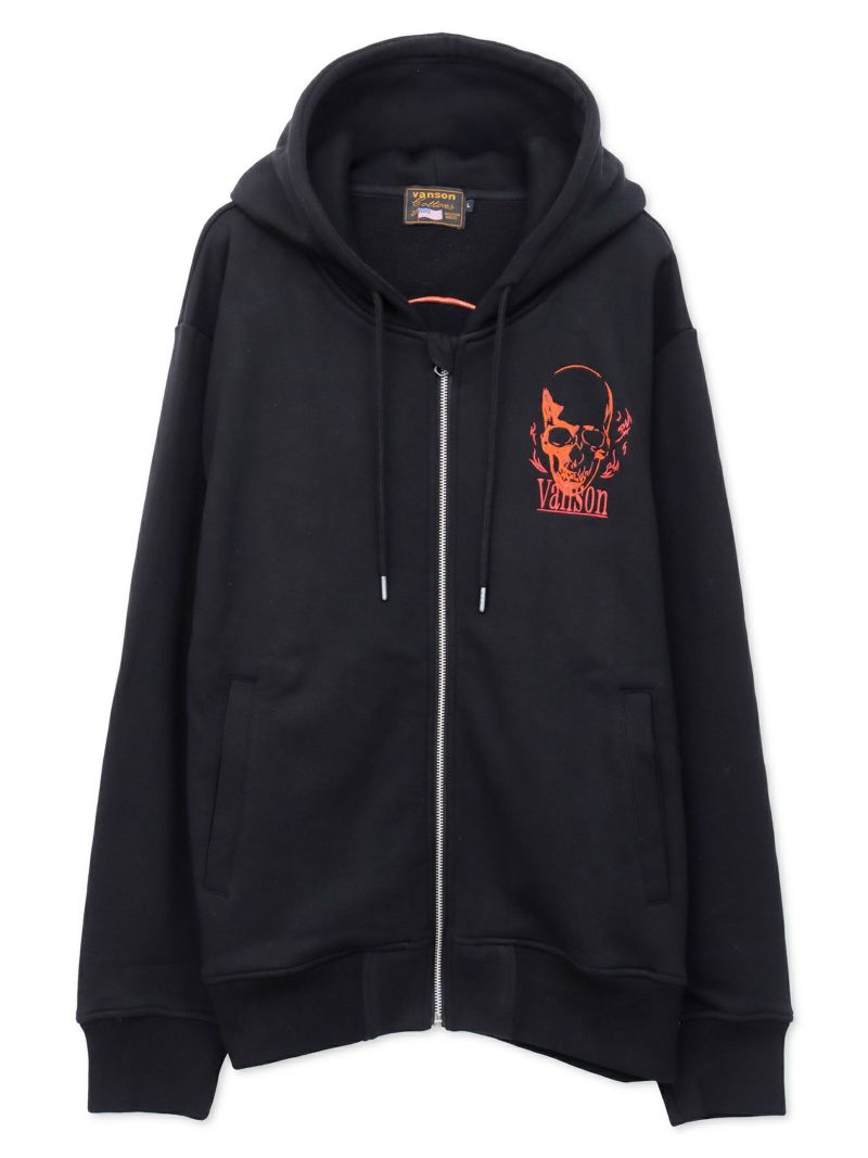 【VANSON】スカル 刺繍入りフルZIPパーカー〔別注：web限定カラー〕