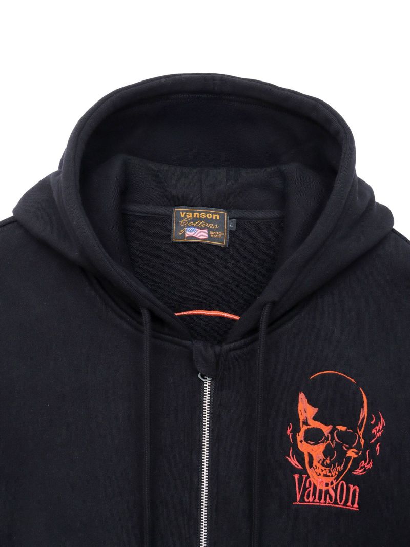 【VANSON】スカル 刺繍入りフルZIPパーカー〔別注：web限定カラー〕