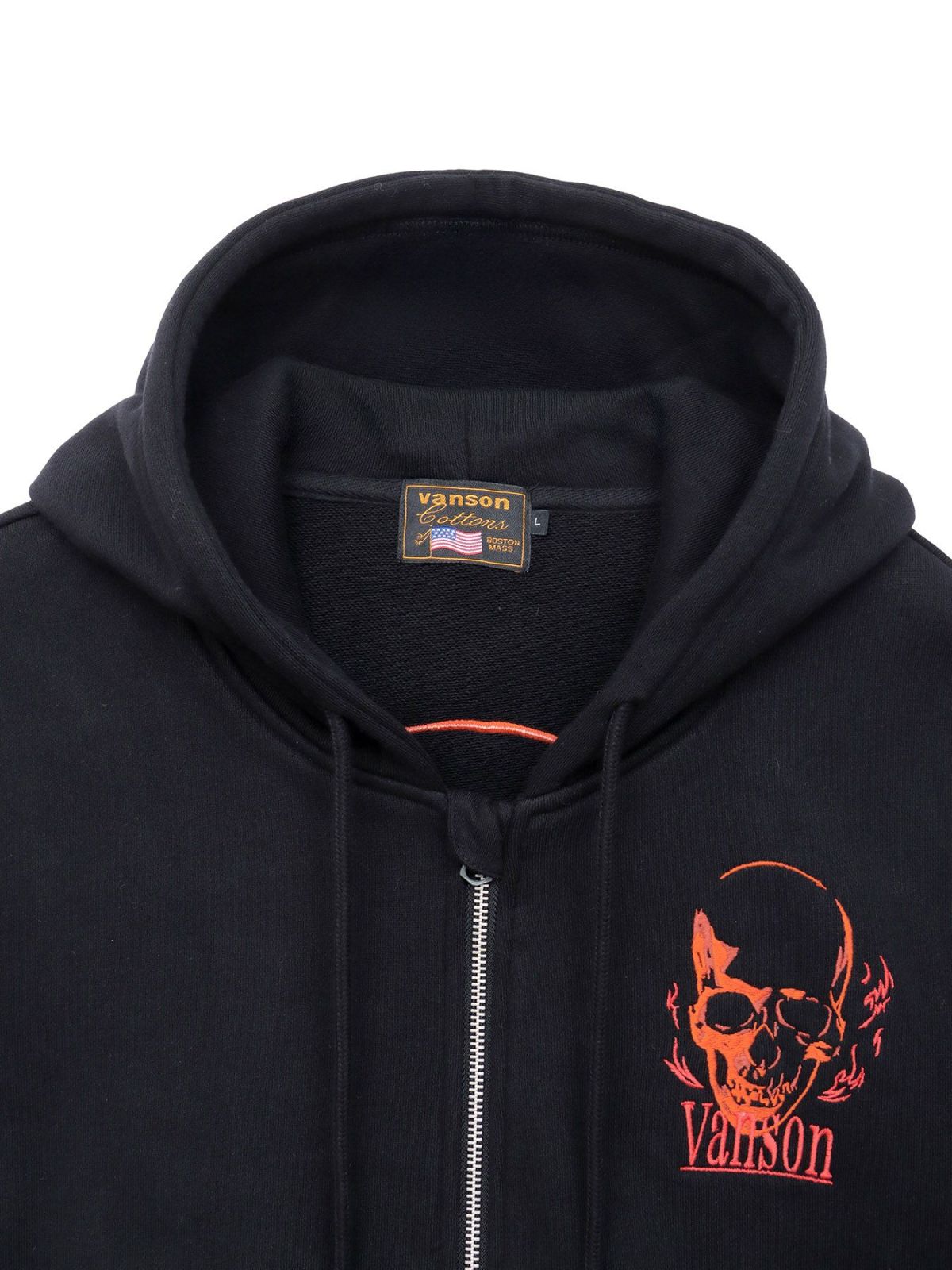 【VANSON】スカル 刺繍入りフルZIPパーカー〔別注：web限定カラー〕