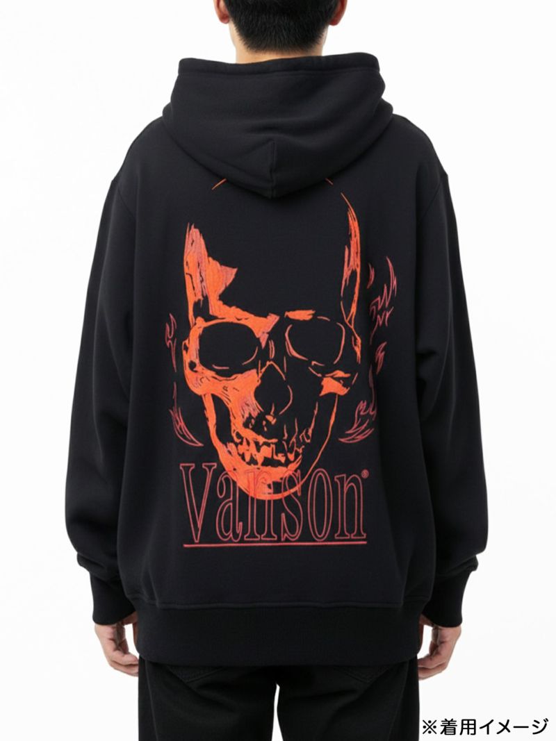 【VANSON】スカル 刺繍入りフルZIPパーカー〔別注：web限定カラー〕