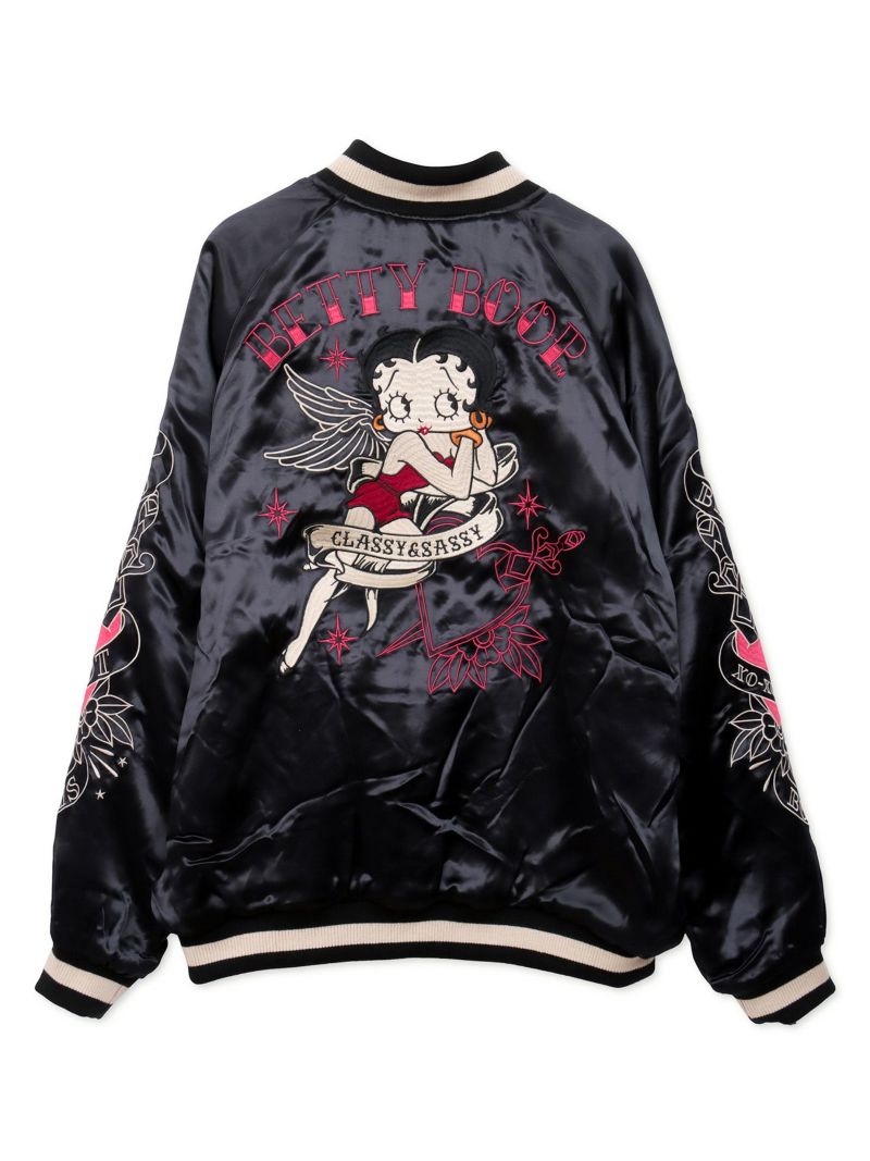 【BETTY BOOP】“黒猫&白猫ベイビーベティ”刺繍入りリバーシブルファースカジャン〔別注〕