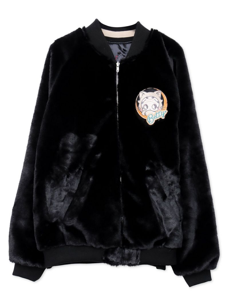 【BETTY BOOP】“黒猫&白猫ベイビーベティ”刺繍入りリバーシブルファースカジャン〔別注〕