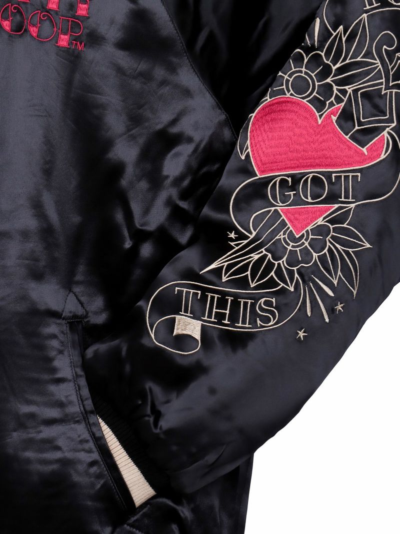 【BETTY BOOP】“黒猫&白猫ベイビーベティ”刺繍入りリバーシブルファースカジャン〔別注〕