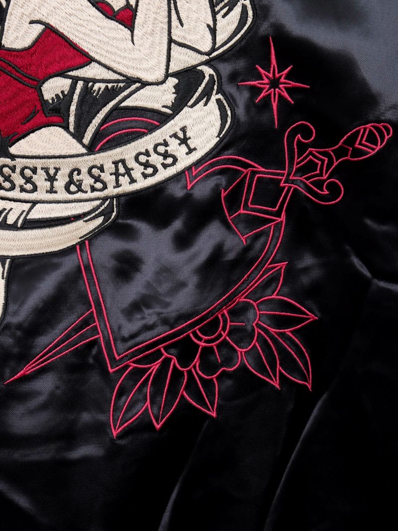 【BETTY BOOP】“黒猫&白猫ベイビーベティ”刺繍入りリバーシブルファースカジャン〔別注〕