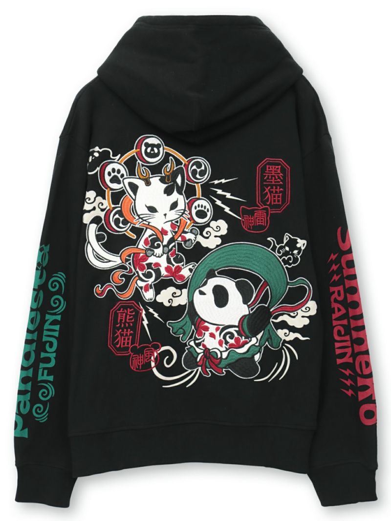  【SUMINEKO×PANDIESTA JAPAN】“風雷熊猫”刺繍入りZIPパーカー