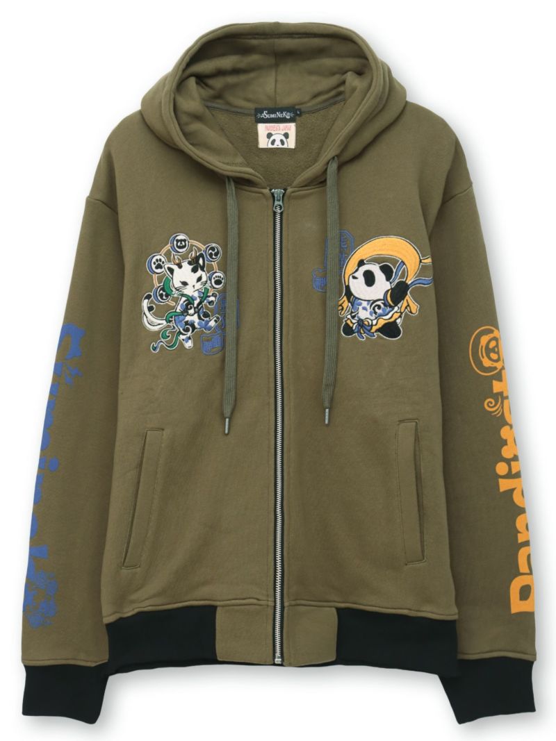  【SUMINEKO×PANDIESTA JAPAN】“風雷熊猫”刺繍入りZIPパーカー