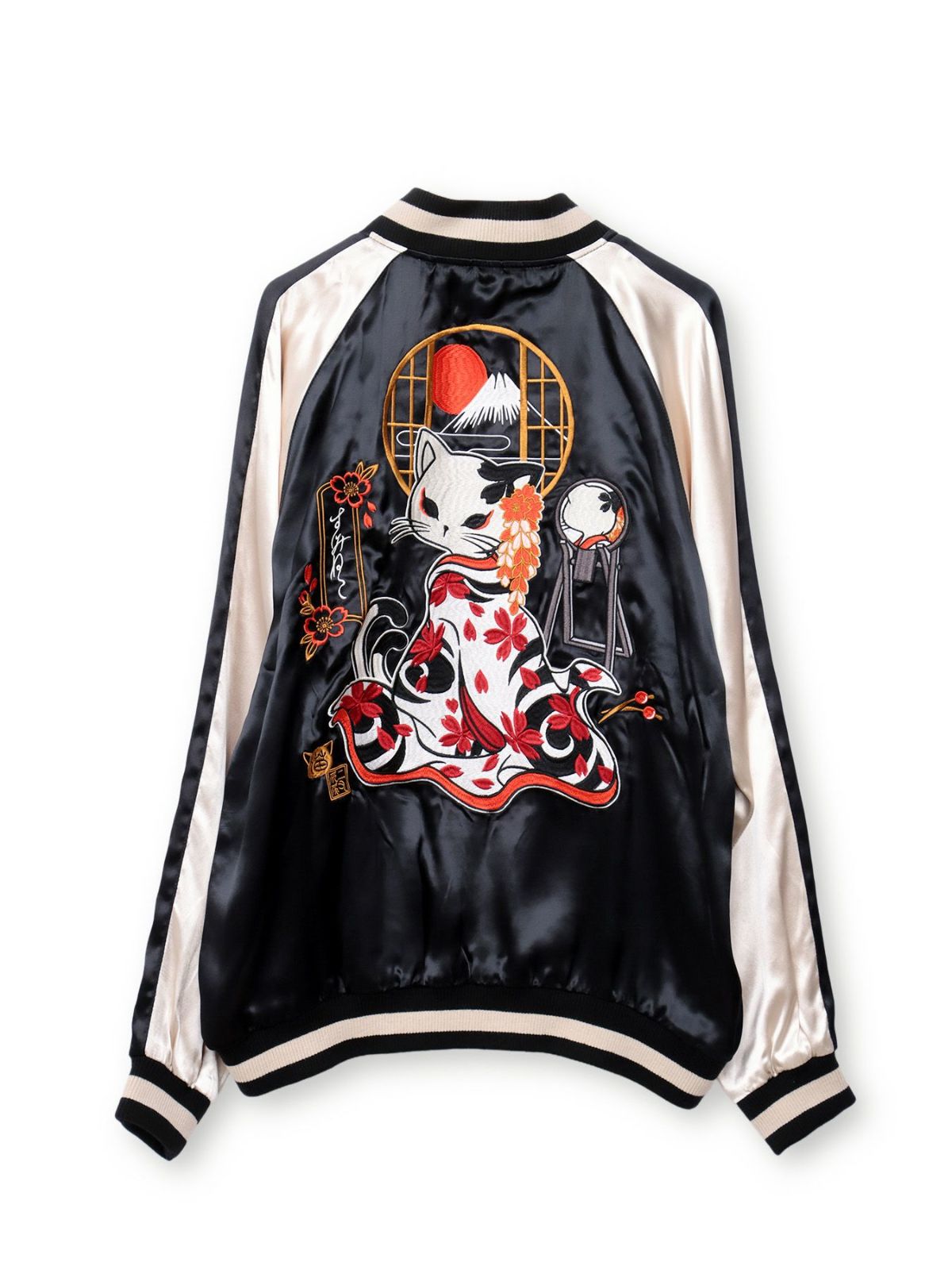 【SUMINEKO】“花魁猫／桜猫”総刺繍リバーシブルスカジャン